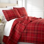 Southshore Fine Living, Inc. Oversized Queen Quilt Bedding Set, 3-Piece, Full or Queen Size Plaid Quilt with 2 Shams, Lightweight Bedspread for Queen or Full Bed, Quilt Coverlet Set, Red Plaid