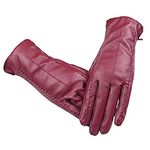 Women's Touchscreen Texting Driving Winter Warm PU Leather Gloves (Red Wine)