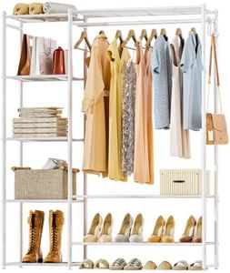 Neprock Clothing Racks for Hanging Clothes with Shelves, Portable Closet System Organizer Garment Rack for Clothes Storage, Metal Free Standing Wardrobe Clothes Organizer(White)