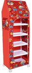 Jaffix Almirah for Clothes,Plastic Wardrobe for Clothes Multipurpose Collapsible Wardrobe for Kids Clothes/Toy/Book, Baby Cupboard for Clothes Storage in Bedroom Nursery,Cartoon with Wheels (Maroon)