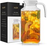 JoyJolt 60oz Glass Pitcher with Lid (2 Lids) - Beverage Serveware and Storage Container for Hot Liquids or Cold Drinks. Fridge Pitcher, Juice Container, Water Jug, Iced Tea Pitcher or Milk Pitcher