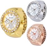 CdyBox Women Elegant Finger Watch with Diamonds Round Quartz Analog Ring Watch for Men 3 Pack