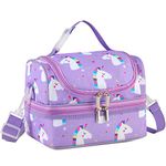 VASCHY Kids Insulated Lunch Bag, Portable Lunch Bag with Separate Compartments Reusable Lunch Handbag with Adjustable Shoulder Strap for School and Picnic, Unicorn, Unicorn, Children,Thermal