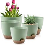 INKULTURE Flower Pot for Indoor Plants – Self Watering Plant Pot Set of 5, Multi Size Plastic Planter with Drainage Hole & Watering Lip (7/6.5/6/5.5/5 Inch) Green | Pots for Home, Office & Succulents
