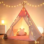 besrey Toddler Tipi Tent，Teepee Tent for Kid，Teepee Kids Tent, Kids Teepee indoor with Padded mat and Lights 100% Cotton Indoor Playhouse for Toddler Girls