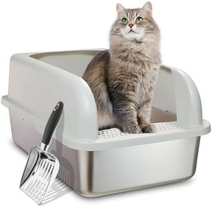 Upgraded Enclosed Stainless Steel Cat Litter Box, High Sided XXL Extra Large Litter Box for Big & Multiple Cats, Easy Cleaning High Wall Side Covered Litter Box with Scoop
