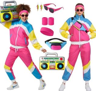 Women's 80s 90s Tracksuit Costume Accessories Set Color Block Sportswear Retro Windbreaker Outfits Neon Fanny Pack Hip Hop Accessories XL