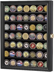 Challenge Coin / Casino Chip Display Case Cabinet Holder Shadow Box, Glass Door, Black (COIN56-BL)