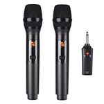 Kithouse K380S Rechargeable Wireless Microphone Karaoke Microphone Wireless Mic Dual with Receiver System Set - Professional UHF Handheld Dynamic Cordless Microphone for Singing Karaoke Speech Church