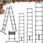 3.2M/10.5FT Telescoping Extendable Ladder - Heavy Duty Stainless Steel Multi Purpose Loft Garden Roof Stair Ladder, Retractable Ladder with Safety Button, Adjustable Step, for Decorating, Painting