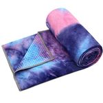 Yoga Towel,Hot Yoga Mat Towel with Grip Dots Sweat Absorbent Non-Slip for Hot Yoga, Pilates and Workout 24" x72", Purple & Blue