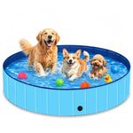 XL Dog Paddling Pool 160x30cm, Foldable Dog Swimming Pool for Large Dogs, Scratch-Resistant Taffeta Dog Bath Tub, Non-Slip Collapsible Paddling Pools for Garden Outdoor Cooling (XL-160×30cm)