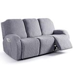 Ruaozz Recliner Sofa Covers Recliner Chair Covers Couch Covers for Reclining Couches with Pockets Washable Furniture Protector with Elastic Bottom (3 Seater, Light Grey)