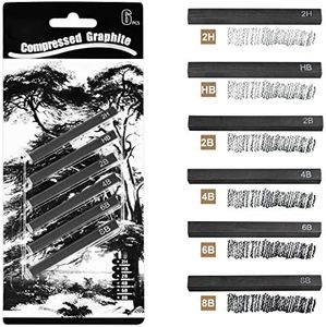MyLifeUNIT Compressed Graphite, Square Drawing Pencils for Artists, Pack of 6 (2H, HB, 2B, 4B, 6B and 8B)
