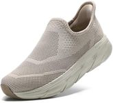 STQ Walking Tennis Shoes Women Hands Free Lightweight Slip On Plantar Fasciitis Sneakers Comfortable Maternity Shoes Taupe 8