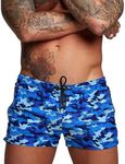 COOFANDY Men's Swim Trunk Swimwear Swimsuit Board Beach Short with Zipper Pocket Blue Camouflage