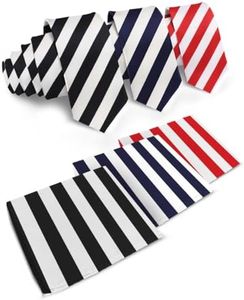 Vittorio Farina Striped Necktie & Pocket Square Set for Men (White/Black,Navy Blue,Red)