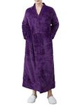 Locachy Men's Flannel Zip Bathrobes Soft Warm Long Fleece Plush Robe Housecoats Nightgown Sleepwear, Purple, Large-X-Large