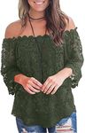 MIHOLL Women's Lace Off Shoulder Tops Casual Loose Blouse Shirts (Army Green, XX-Large)
