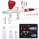 NEOECO SJ83 Airbrush, Self-Centring Plug-in Nozzle，0.2, 0.3 & 0.5mm Nozzle Sets and 1/3 oz Cup, Dual-Action Gravity Feed Airbrush with 1/3 oz,2/3 oz,4/3 oz Replacement Cups (RED)