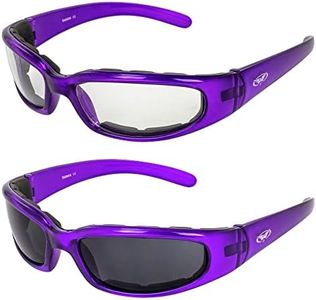 Global Vision 2 Pair Chicago Padded Motorcycle Sunglasses for Women Scratch-Resistant Purple Frame w/Clear & Super Dark Lenses