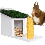 PFNRTH Squirrel Feeder,Metal Squirrel Feeder Box with Turf Roof,Squirrel Corn Cob Feeder for Outside,Durable Squirrel Feeding Station for The Garden, Backyard.