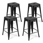 GiantexUK Metal Bar Stools Set of 4, 61CM/76CM Seat Height Stackable Stools with Handles, Footrests & Rubber Foot Pads, Breakfast Bar Chairs for Dining Living Room (61CM High without Back, Black)
