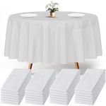 Prestee Plastic Round Tablecloths 84 Inches, 24 Pack White Disposable Table Cloths for Parties, Waterproof and Stain-Resistant Round Table Covers for Weddings, Holidays, Events, and Fine Dining