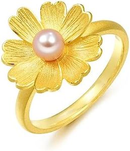 CHOW SANG SANG Cultural Blessings 999.9 24K Gold Gesar Flowers with Pearl Statement Ring for Women 89694R | Our Size 13 / US 6