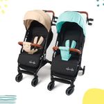 TwinsTribe Dynamic Duo: Detachable Twin Stroller | Pram - Crafted by Twin Parents, Effortlessly Shifts from Twin Stroller to Two Single Strollers, Ultra-Light, One-Hand Fold (Blue-Beige)