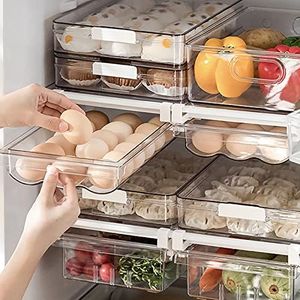 Refrigerator Organizer Bins - Large Capacity Egg Holder Tray for Refrigerator, Clear Plastic Container Drawer for Egg, Home Essentials Organization and Storage Box