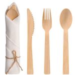 Pre Rolled Napkin and Bamboo Cutlery Set - 50Pack Bamboo Utensils/Compostable Cutlery(50 Forks, 50 Knives, 50 Spoons, 50 Napkins), Biodegradable Wrapped Cutlery for Party, Banquet, Wedding