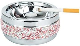 Bling Rhinestone Round Ashtray With Lid Ash Holder for Smokers,Desktop Smoking Ash Tray for Home Office Decoration (Pink)