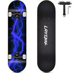 LAYENNE Skateboard, 31 x 8 Inch Complete Skateboard, 7 Layers Maple Skateboard Deck, ABEC-11 Holder, Suitable for Adults, Beginners, Boys, Girls, Teenagers and Children, Blue