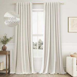Cream Linen Blackout Curtains 96 Inch Length 2 Panels Set for Living Room Bedroom Back Tab Thermal Insulated 100% Black Out Linen Drapes Room Darkening Window Curtains 96 Inches Long Ivory Natural