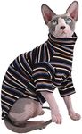 Vintage Stripes Sphynx Hairless Cat Cute Breathable Summer Cotton T-Shirts Pet Clothes,Round Collar Vest Kitten Shirts Sleeveless, Cats & Small Dogs Apparel (L (6-8.8 lbs), Vintage Deep Blue)