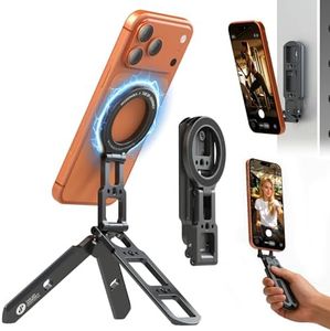 Dual Magnetic Phone Tripod Foldable Dual Magnet Cell Phone Pocket Handle for iPhone 16/15/14/13/12 Plus Max Travel Magnetic Tripod for Gym