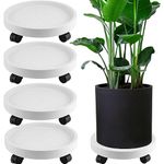 JOIKIT 4 Pack 13 Inch Round Plant Caddy with 4 Lockable Wheels, 132 Lbs Capacity Heavy Duty Rolling Plant Stand, Wheeled Planter Saucer Tray Trolley for 11.8 Inch Planter Pot Indoor Outdoor, White