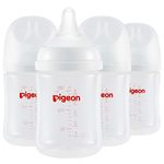 Pigeon PP Nursing Bottle Wide Neck, Streamlined Body, Natural Feel, Easy to Clean, 5.4 Oz(Pack of 4), Includes 4pcs SS Nipples (0m+)