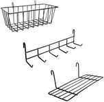 Hanging Basket, Hooks Rack & Hanging Shelf | Wall Grid Accessories for Wire Wall Grid Panel | Grid Panel Accessories | Wire Wall Basket, Display Shelf & Hanging Hooks | Grid Wall Storage & Hanging