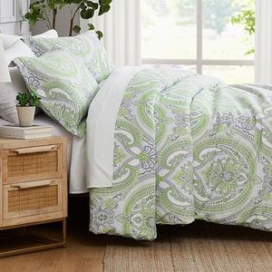 Southshore Fine Living, Inc. King Size Comforter Set, Down Alternative Boho Bedding, Paisley Print Bedspread, Comforters Oversized King/California Size with 2 Matching Shams, Pure Melody Green