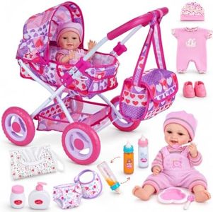 BABESIDE Baby Doll Stroller Set with 12 Inch Doll, 14 Pcs Doll Accessories