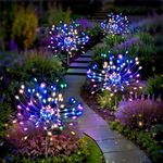 Clearhill 2 Pack Solar Garden Lights, 120 LED Solar Firework Light with 8 Modes Decorative Sparkles Stake Landscape Outdoor Lighting, Copper Wire Lamp for Backyard Lawn Patio Deco (Colorful)