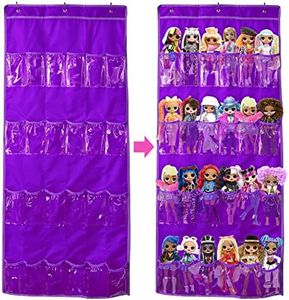 Hanging Over Door Toy Storage Organizer (24 Pockets), Compatible with LOL OMG Dolls Barbie Dolls Surprise Doll (Toys Not Included), Purple(57.5''x22'') (Purple)