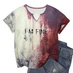 DUTUT I’m Fine Blood Shirt Women: Halloween Bloody Shirts Horror T Shirt Blood Splatter Tee V Neck Short Sleeve Tops