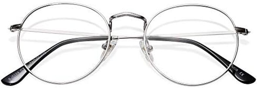 SOJOS Occhiali Anti Luce Blu Rotondi Vintage Occhiali da Vista per Donna SJ5024 (C5 Argento Telaio/Lente anti-blu)