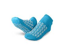 Slipper Socks Double Tread Fall Prevention Socks- Blue (Pair) Size: Large - As Used by NHS