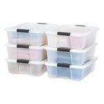 IRIS USA 25.6L (26.95 US QT) Stackable Plastic Storage Bins with Lids and Latching Buckles, 6 Pack - Pearl, Durable Nestable Containers for Organizing Closet Garage Totes Tub Boxes