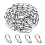 SOSPIRO 2 Pieces of 1 Meter Long 3mm Thick Stainless Steel Chain with 4 Carabiners Indoor Outdoor Hardware Accessories