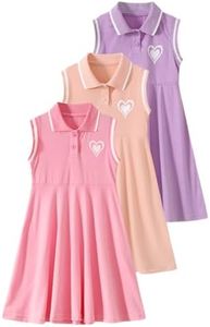 Fdqin Little Girl Tank Dress Sleeveless Athletic Dresses Tennis Golf Shirt Dress High Waist Pleated 7-8 Years